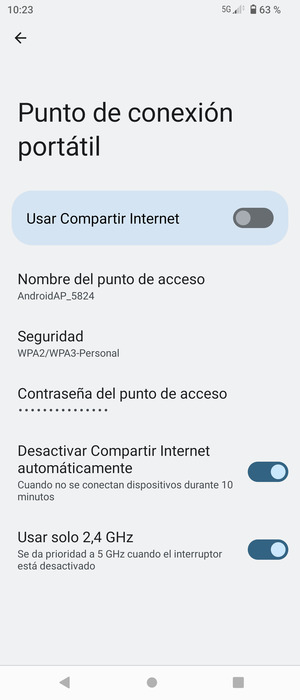 Seleccione Contraseña del punto de acceso