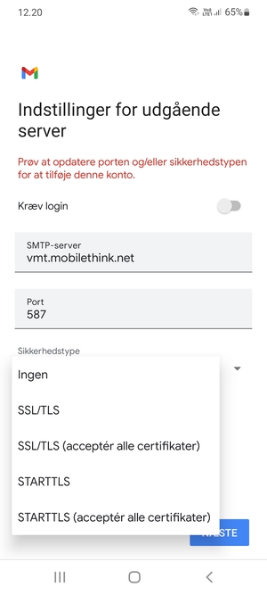 Vælg Ingen og NÆSTE