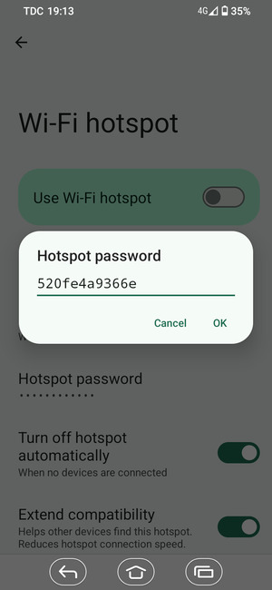 Enter a Wi-Fi hotspot password of at least 8 characters and select OK