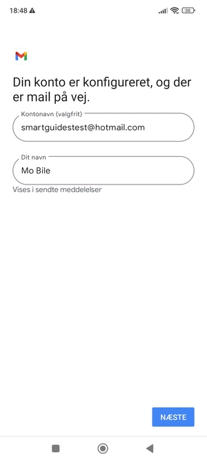 Giv din konto et navn og indtast dit navn. Vælg NÆSTE