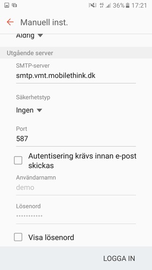 Avmarkera Autentisering krävs innan e-post skickas-rutan och välj LOGGA IN
