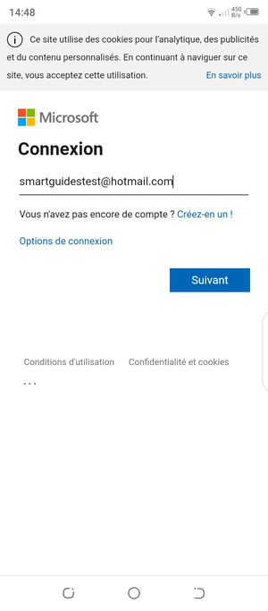 Saisissez votre adresse Hotmail et sélectionnez Suivant