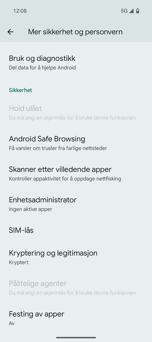 Bla til og velg SIM-lås