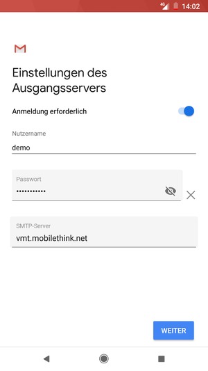 Geben Sie die Server-Adresse für ausgehende Post ein