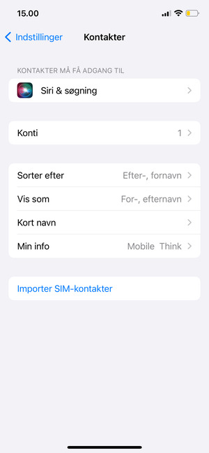 Vælg Importer SIM-kontakter