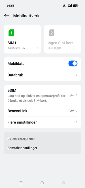 Velg SIM1 eller SIM2