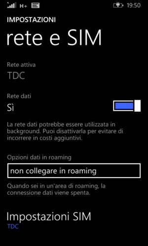 Per modificare la rete, in presenza di problemi, seleziona Impostazioni SIM