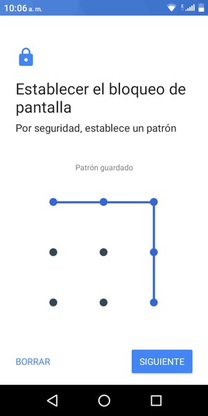 Dibuje un patrón de desbloqueo y seleccione SIGUIENTE