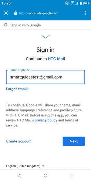 Enter your Gmail address and select Next