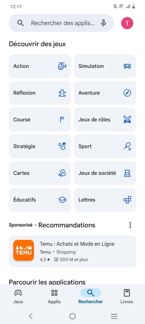 Sélectionnez la barre de Recherche
