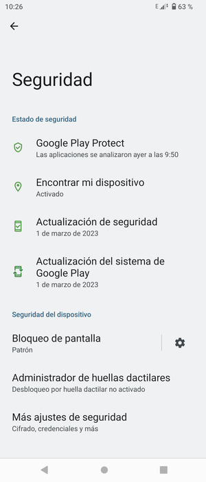 Para cambiar el PIN de la tarjeta SIM, vaya al menú Seguridad y seleccione Más ajustes de seguridad