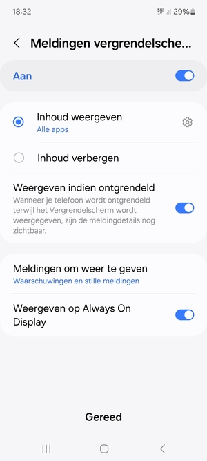 Selecteer uw voorkeursopties en selecteer Gereed