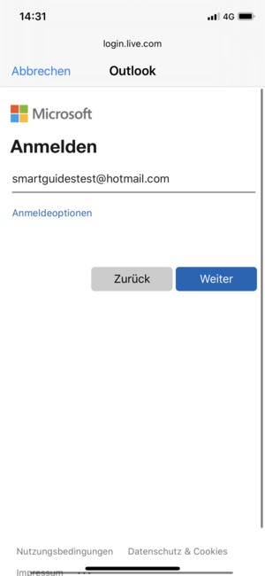 Geben Sie Ihre E-Mail-Adresse ein und wählen Sie Weiter