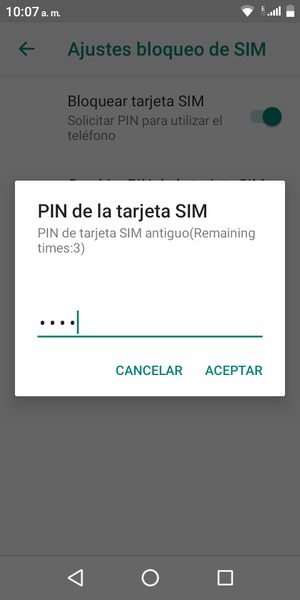 Introduzca su PIN de tarjeta SIM antiguo y seleccione ACEPTAR