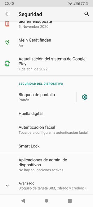 Para cambiar el PIN de la tarjeta SIM, desplácese y seleccione Avanzado
