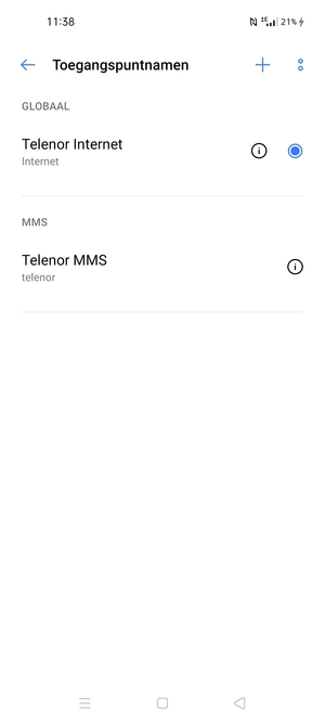 Selecteer het toegangspunt voor internet