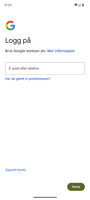 Skriv inn e-postadresse og velg Neste