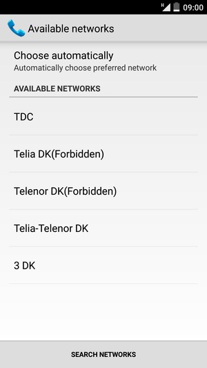 Select a network operator from the list