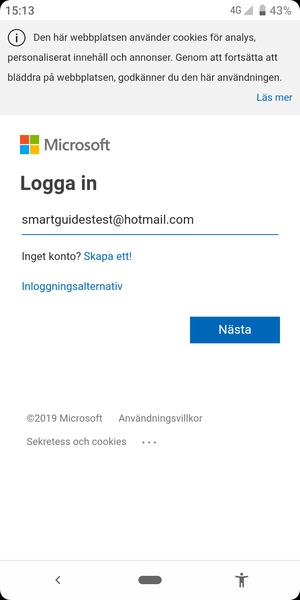 Ange din e-postadress och välj Nästa