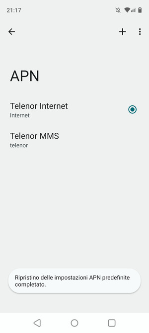 Le impostazioni del tuo telefono saranno ripristinate secondo le impostazioni internet e MMS predefinite