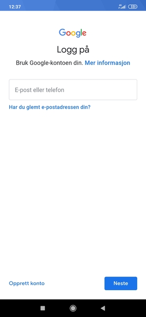 Skriv inn din Gmail-adresse og velg Neste