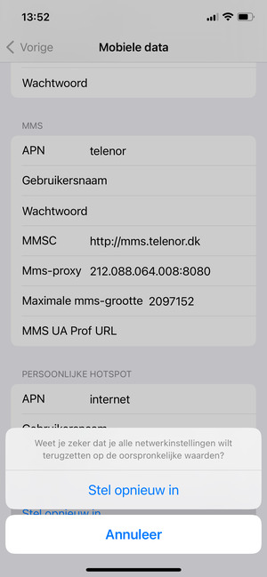 Selecteer Stel opnieuw in