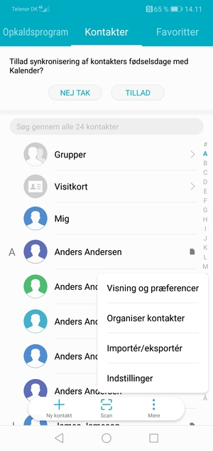 Vælg Importér/eksportér
