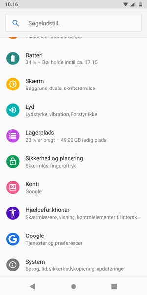 Scroll til og vælg Sikkerhed og placering