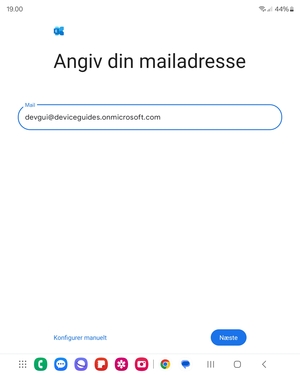 Indtast din e-mailadresse og vælg Konfigurer manuelt
