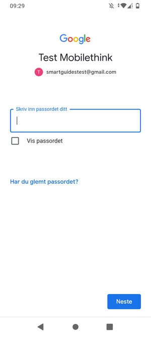 Skriv inn Gmail passord og velg Neste