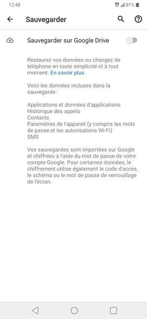 Activer le Sauvegarder sur Google Drive
