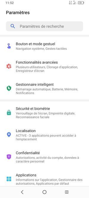 Faites défiler et sélectionnez Sécurité et biométrie