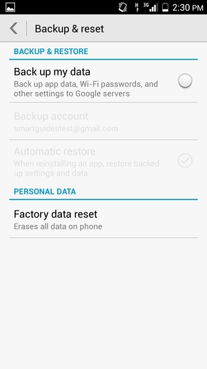 Check the Back up my data checkbox