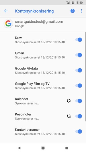 Dine oplysninger vil blive synkroniseret