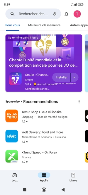 Sélectionnez la barre de Recherche