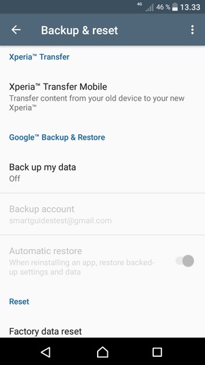 Scroll to and select Back up my data