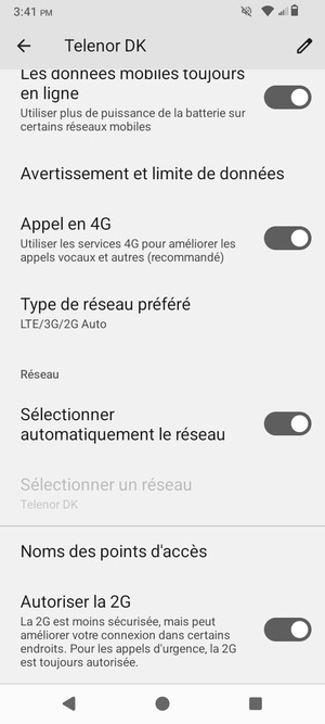 Faites défiler et sélectionnez Noms des points d'accès