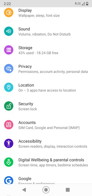 Scroll to and select Security