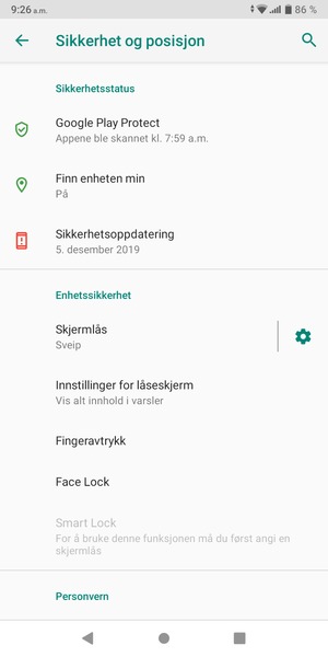 Velg Skjermlås