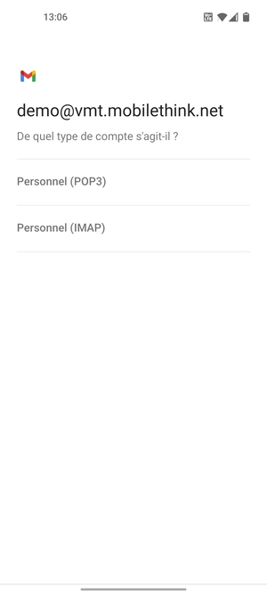 Sélectionnez Personnel (POP3) ou Personnel (IMAP)