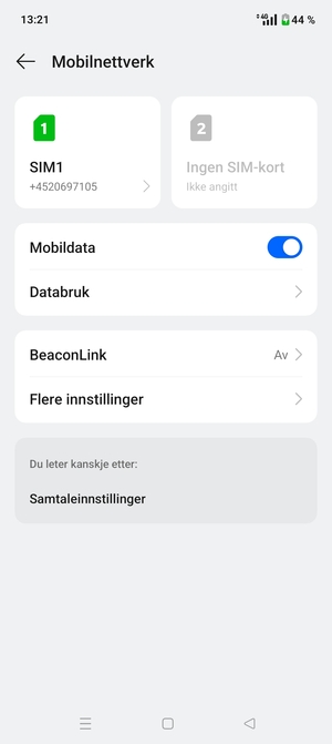 Velg SIM1 eller SIM2
