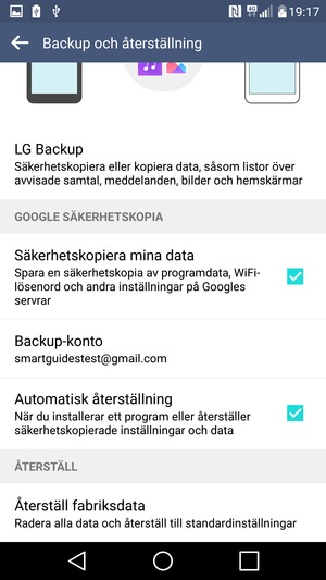Välj Backup-konto