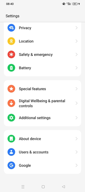 Scroll to and select About device