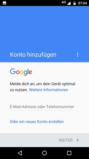 Geben Sie Ihre Gmail Adresse ein und wählen Sie WEITER