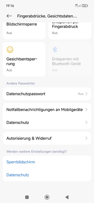Scrollen Sie und wählen Sie Datenschutz