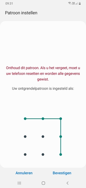 Teken het ontgrendelingspatroon nogmaals en selecteer Bevestigen