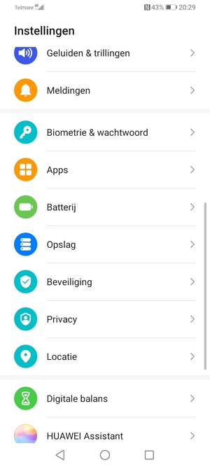 Scroll naar en selecteer Batterij