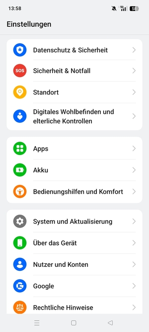 Scrollen Sie und wählen Sie Datenshutz & Sicherhiet