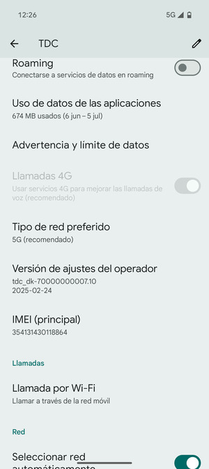 Desplácese y seleccione Tipo de red preferido