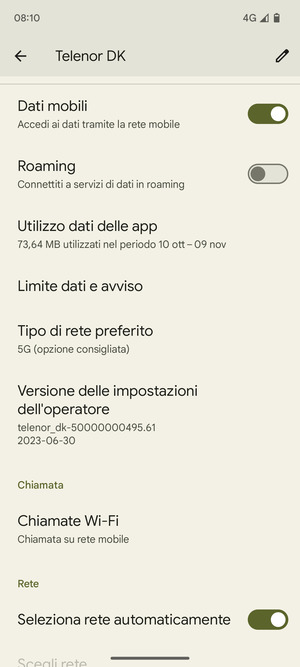 Scorri e seleziona Tipo di rete preferito